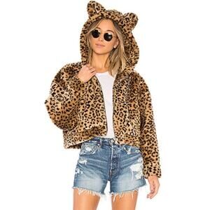 Re/Done The Teddy Bear Jacket Multi Leopard Print